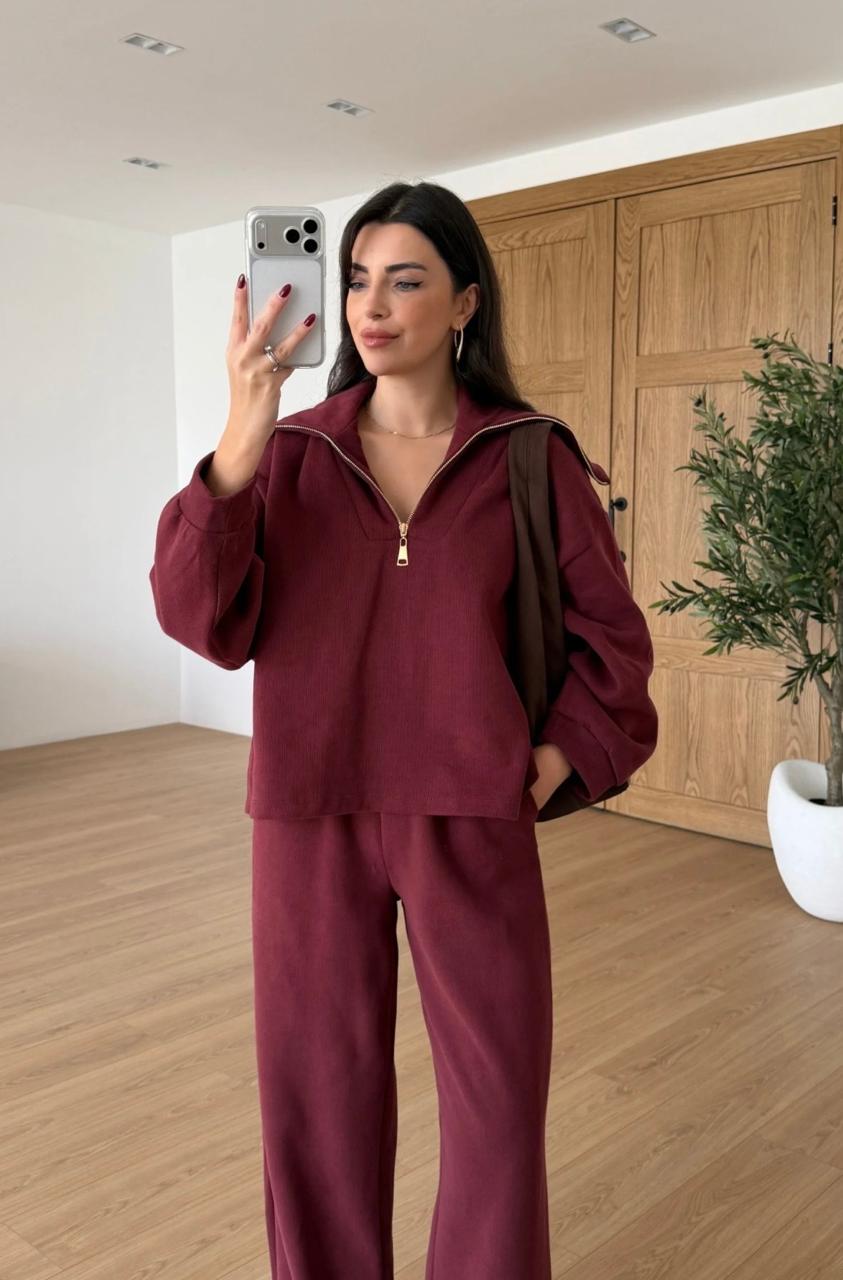 Set hoodie zip burgundy