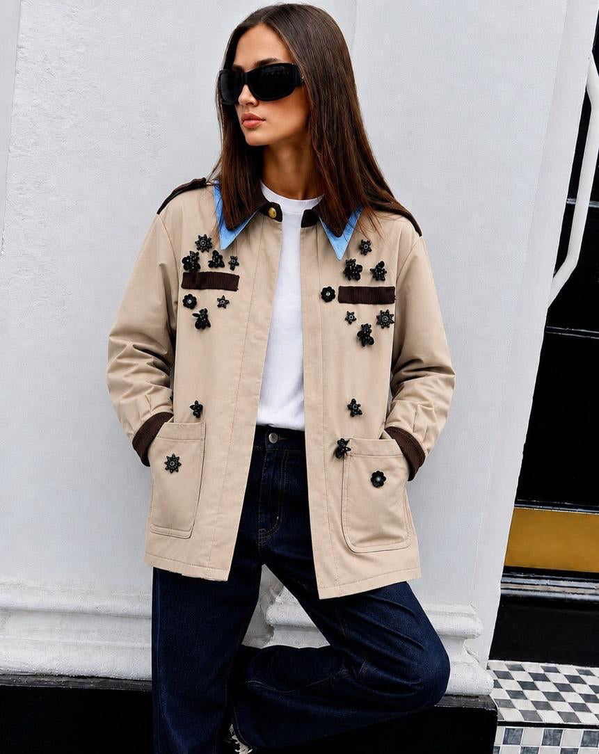 Jacket beige embroidered
