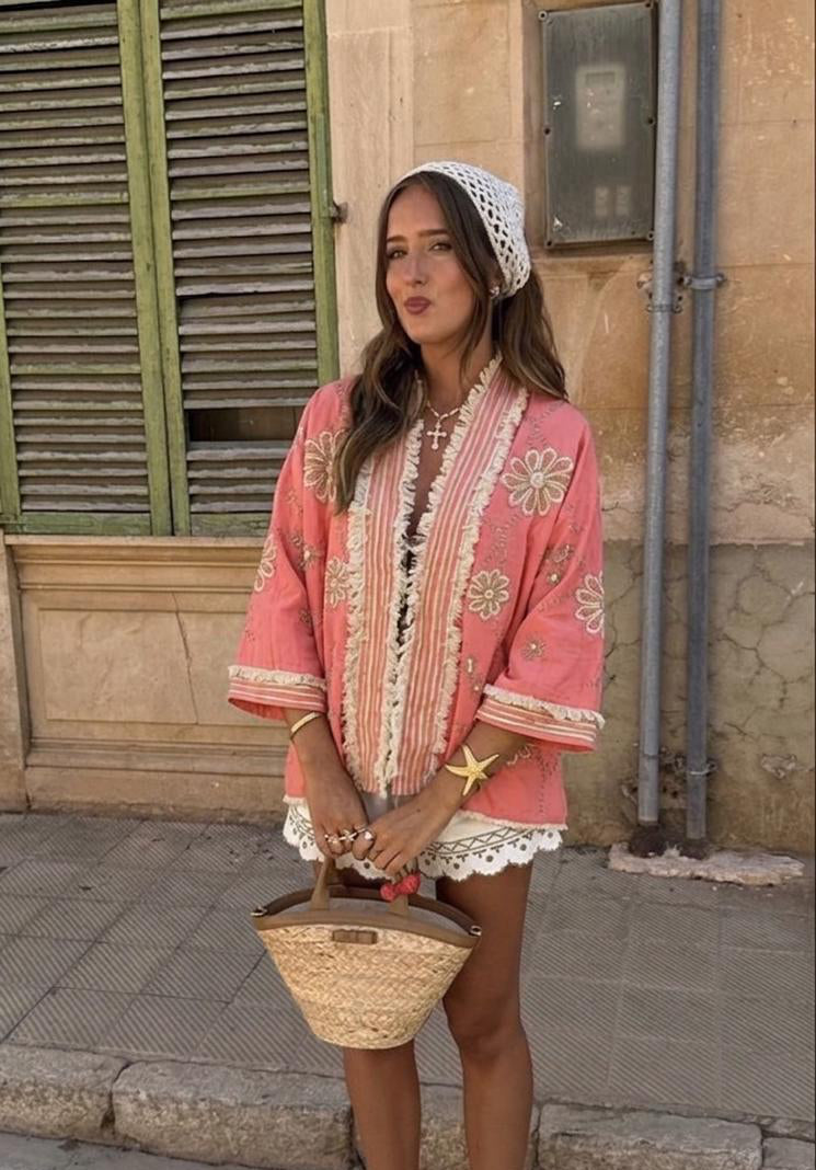 Cardigan embroidery fringes