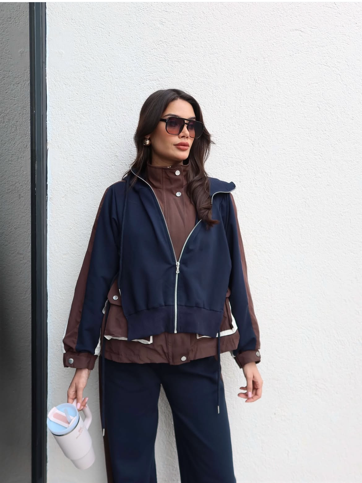 Set attached hoodie brown