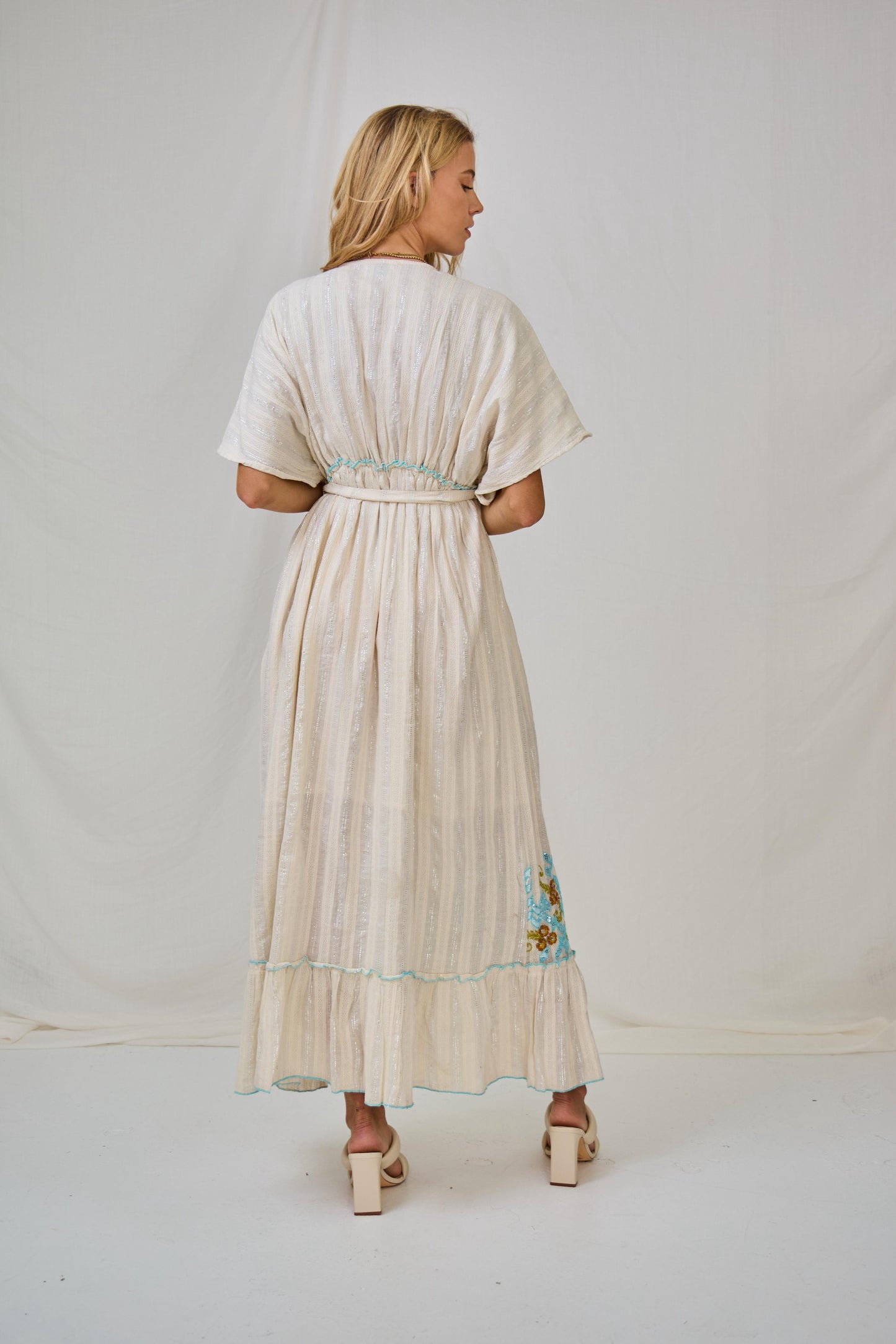 Dress Embroidery Boho Aqua