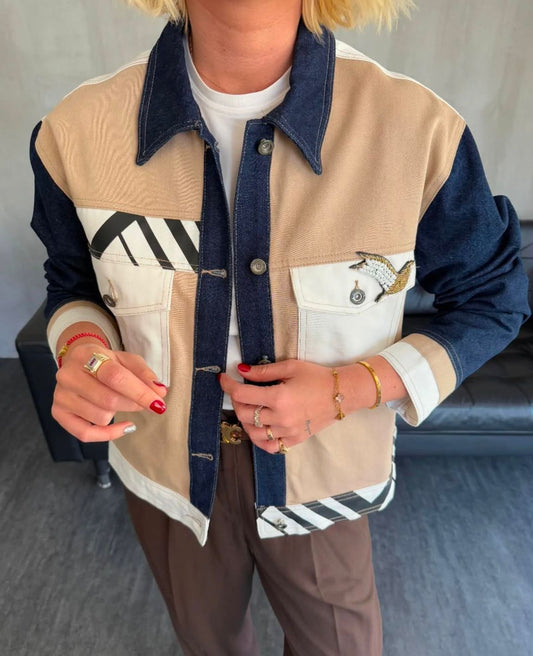 Jacket Denim Dark x Beige Bird