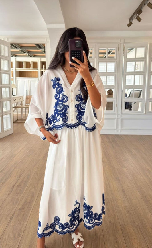 Set (Skirt + Top) Blue Embroidery