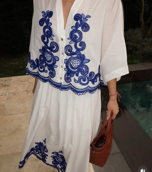 Set (Skirt + Top) Blue Embroidery