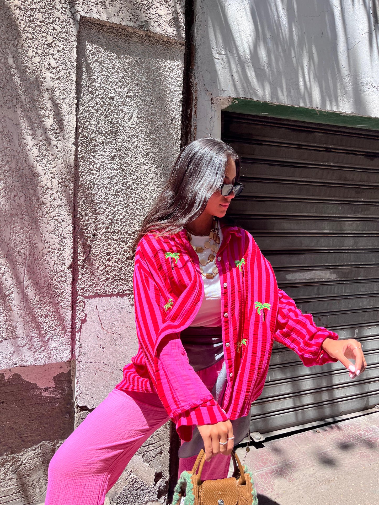 Stripe Palm Shirt Fushia