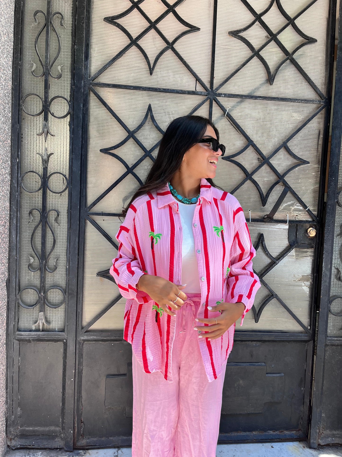 Stripe Palm Shirt Pink