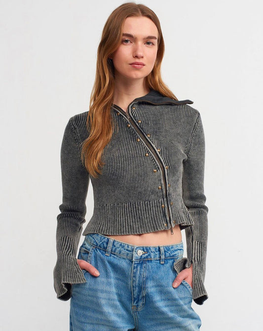 Grey Knit Zipper