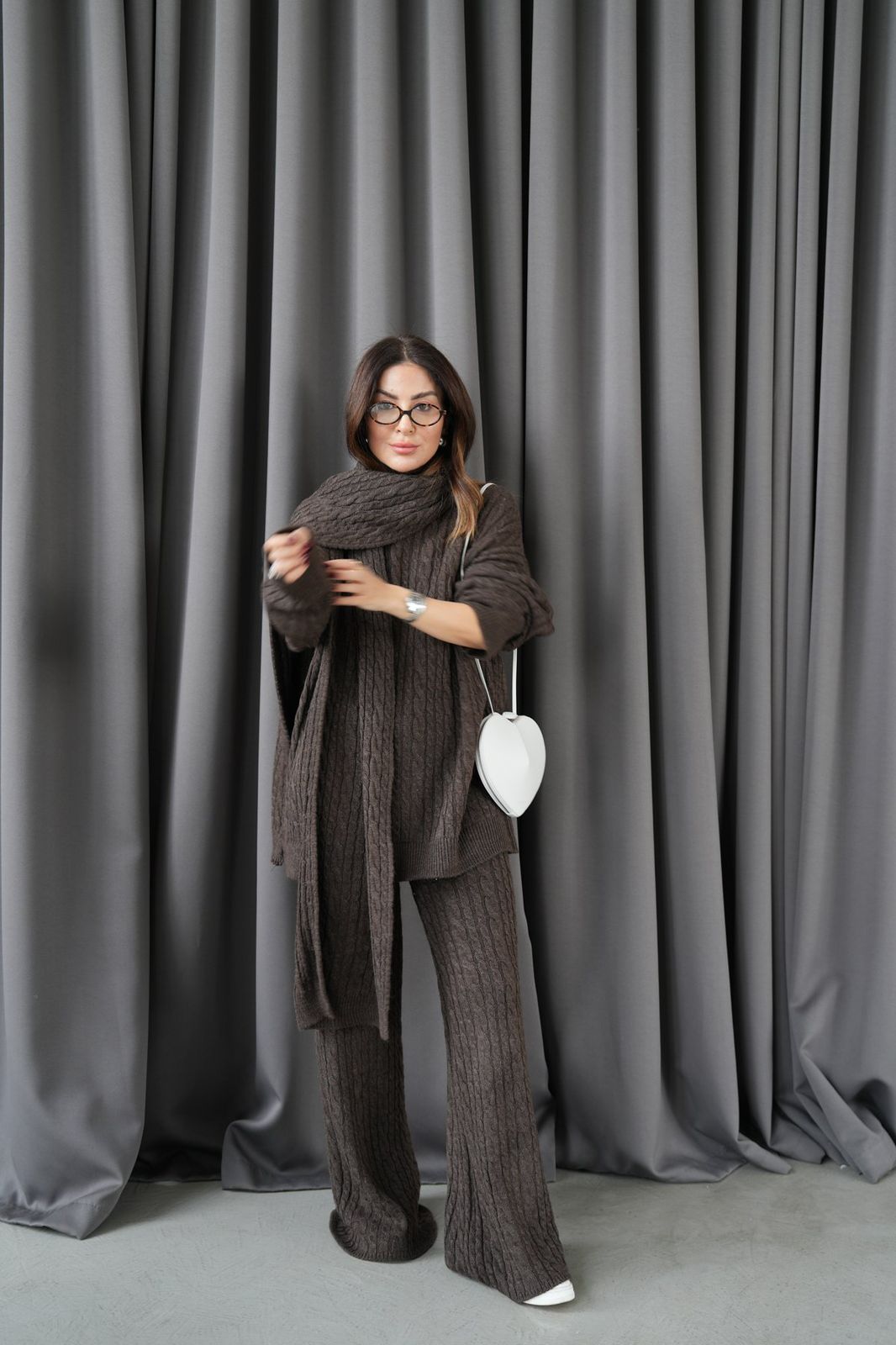 Set Brown Knitting Scarf