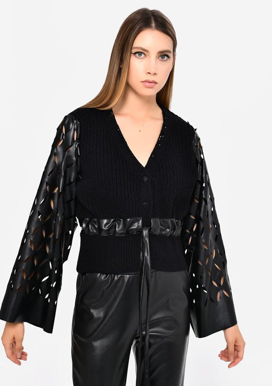 Black Knit leather Sleeves