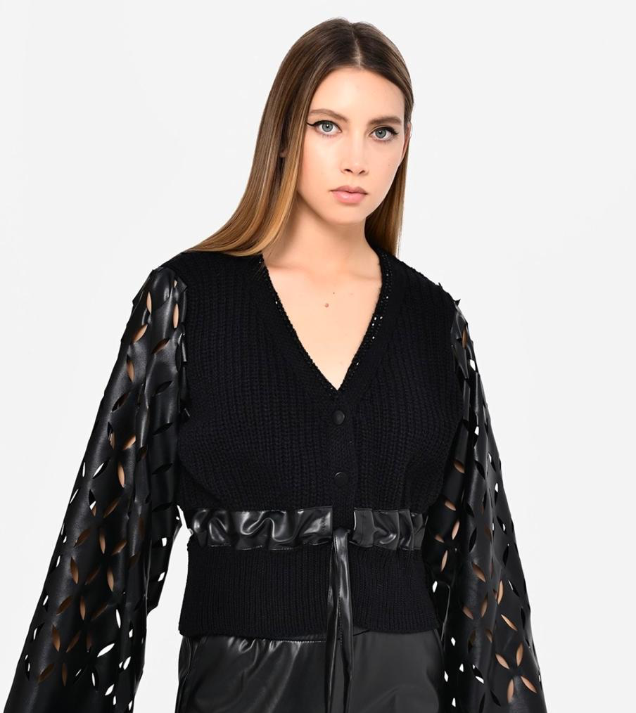 Black Knit leather Sleeves