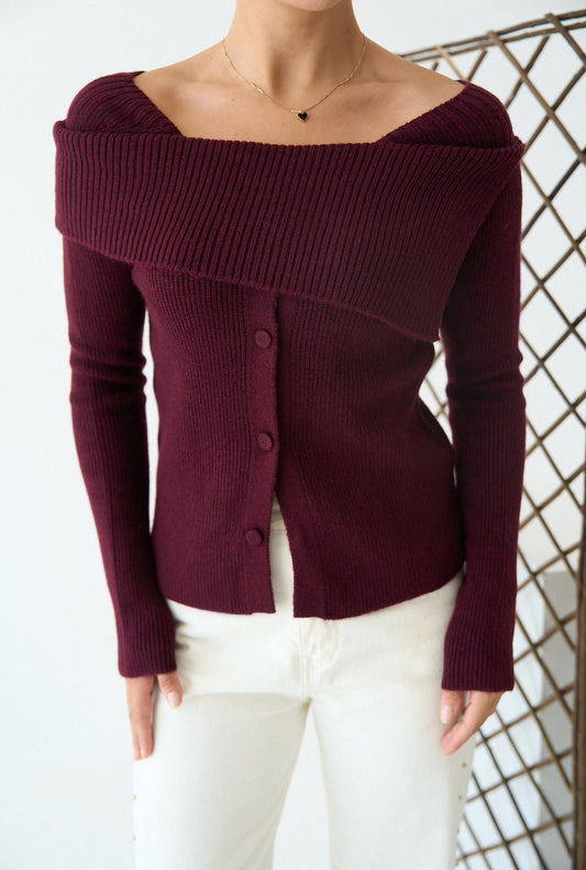 Burgundy Knit Button Plain