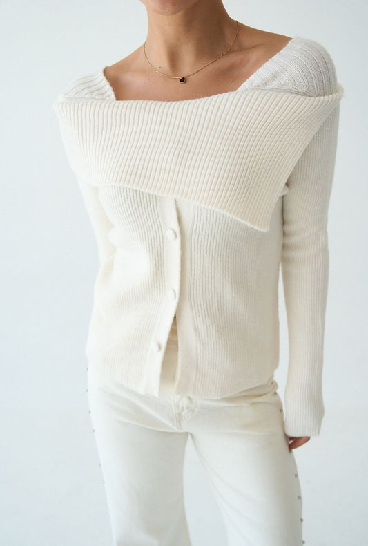 Off White Knit Button Plain