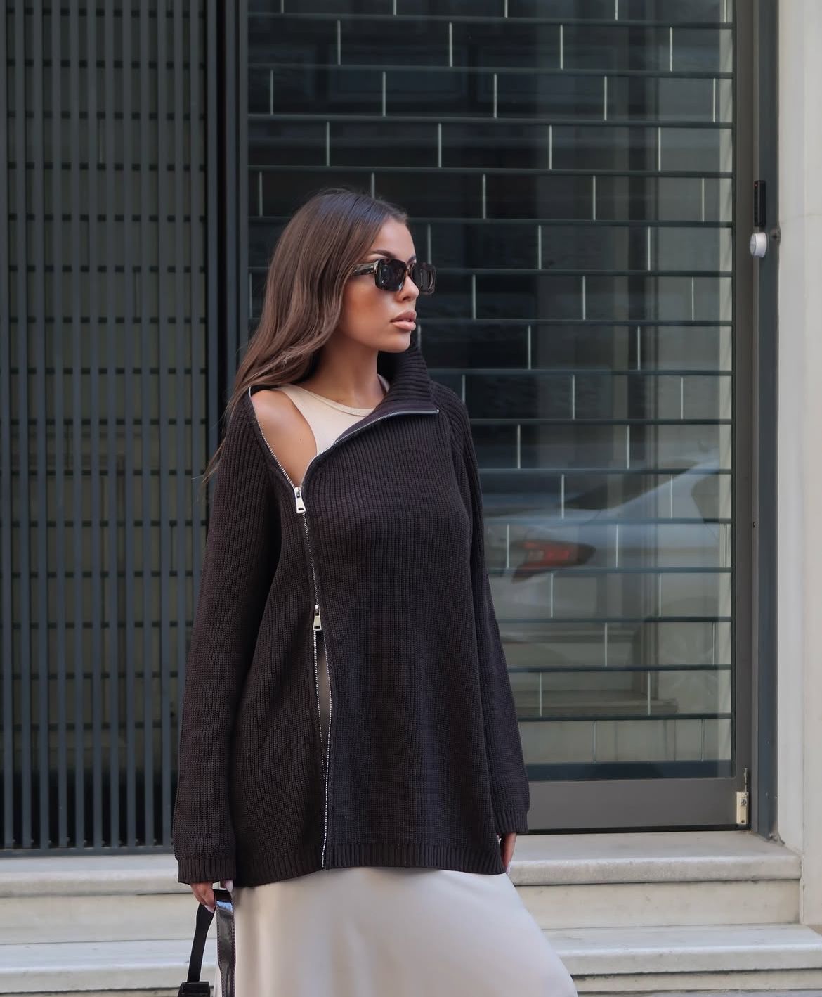 Brown Zipper Knit