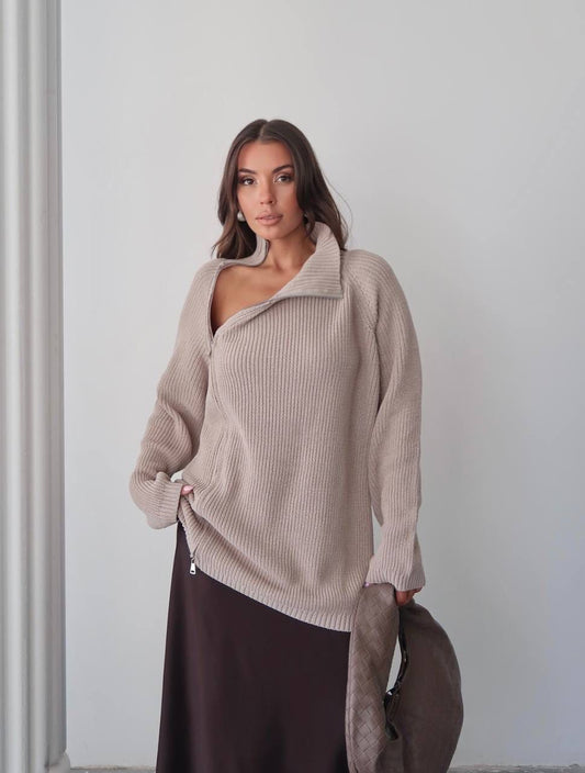 Light Olive Zipper Knit