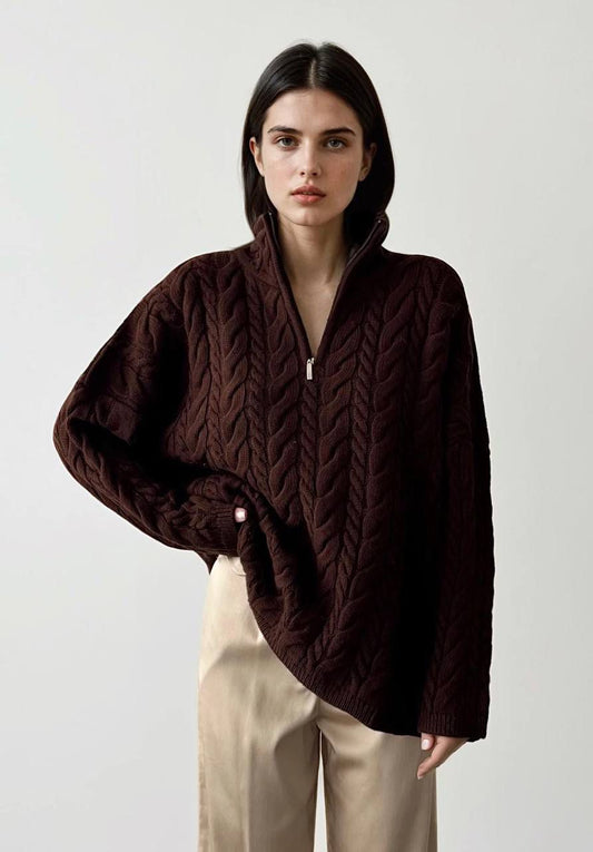 Brown Zipper Knit