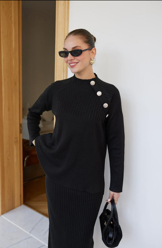 Button Neck Black