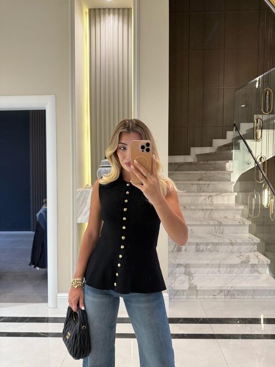 Vest Black Gold Button