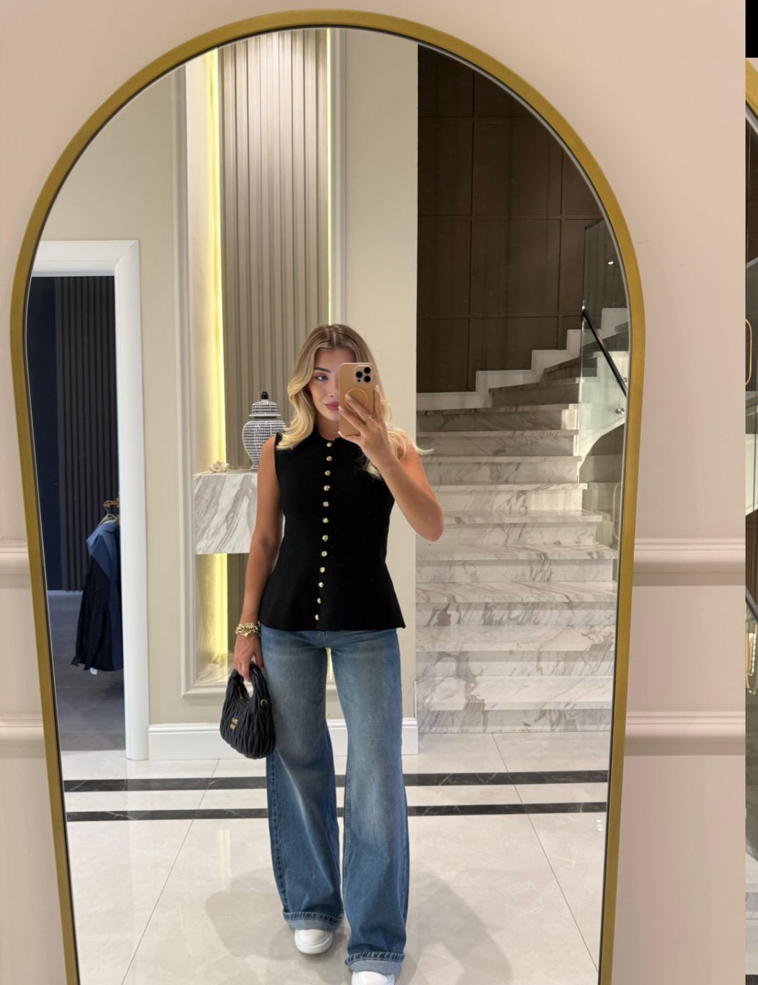 Vest Black Gold Button