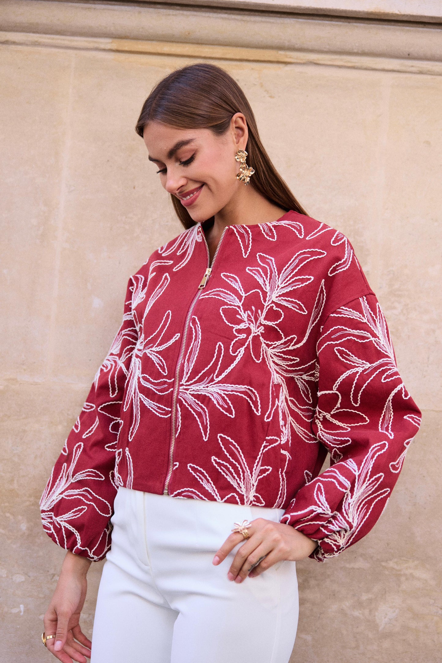 Embroidery Burgundy Jacket