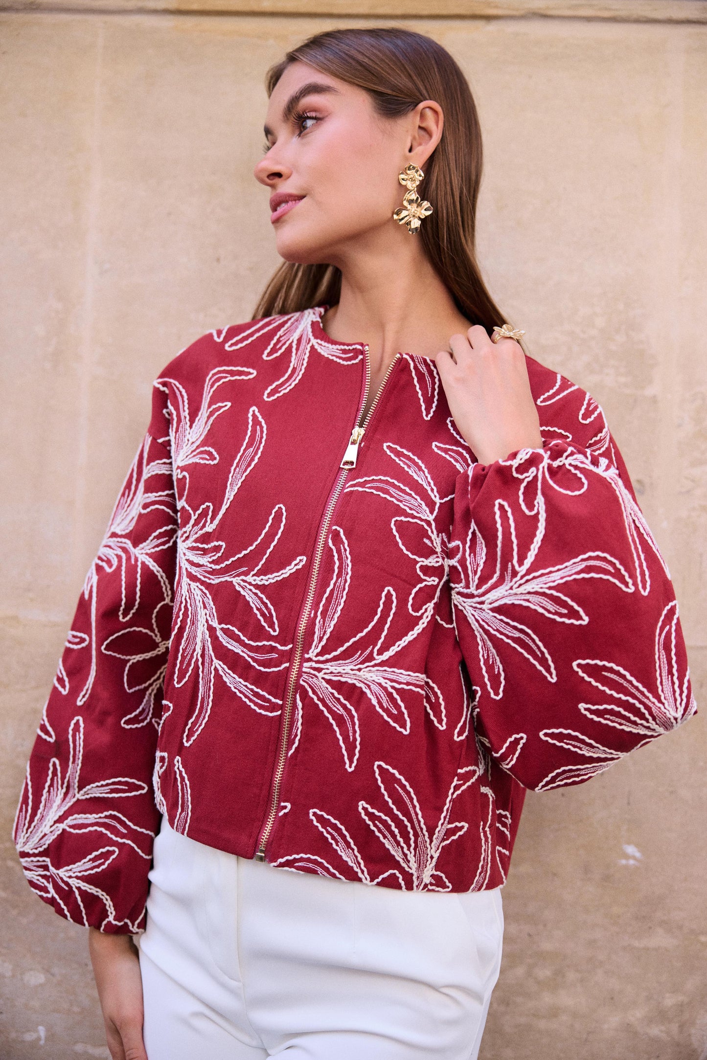 Embroidery Burgundy Jacket