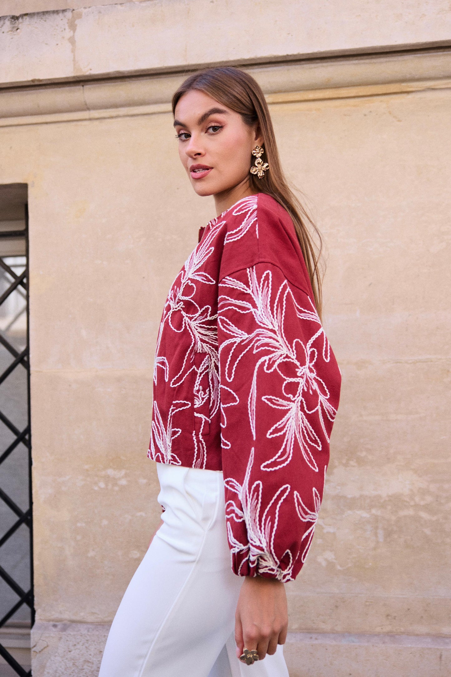 Embroidery Burgundy Jacket