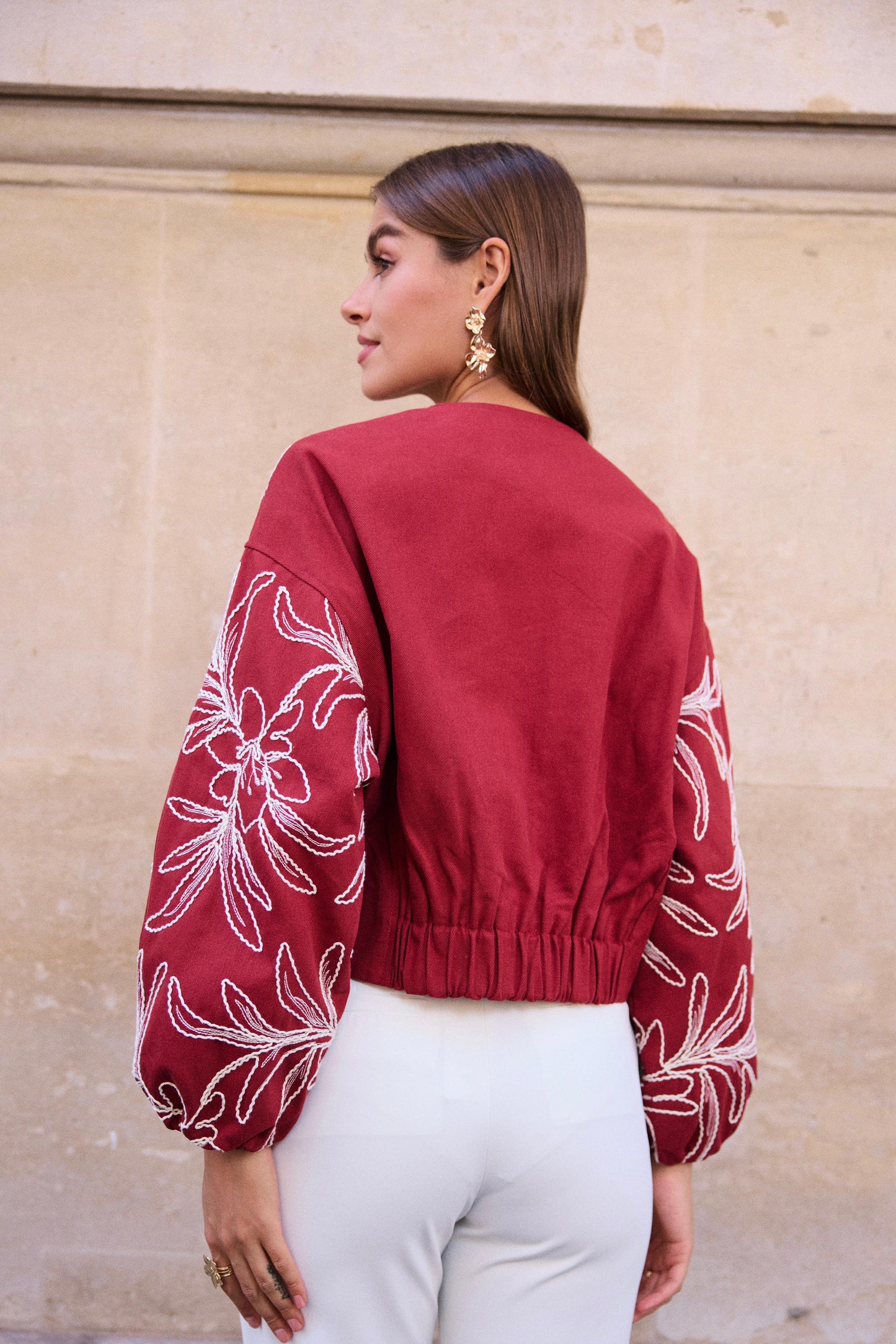 Embroidery Burgundy Jacket
