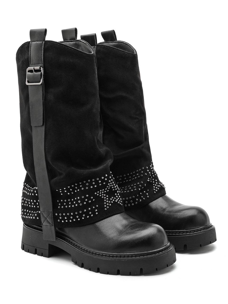 Suede Strass Boots Black