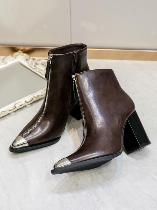 Half Boots Zipper Brown