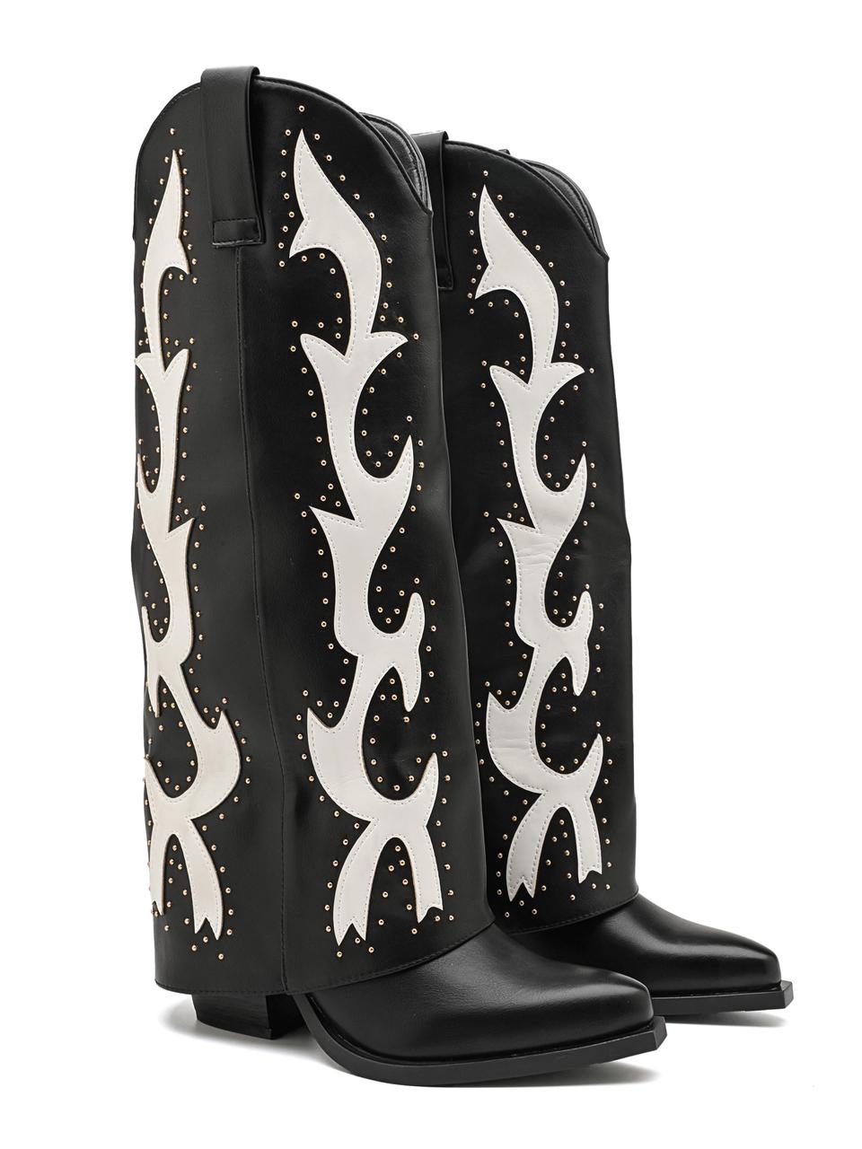 Heeled Ankle Boots Black x White