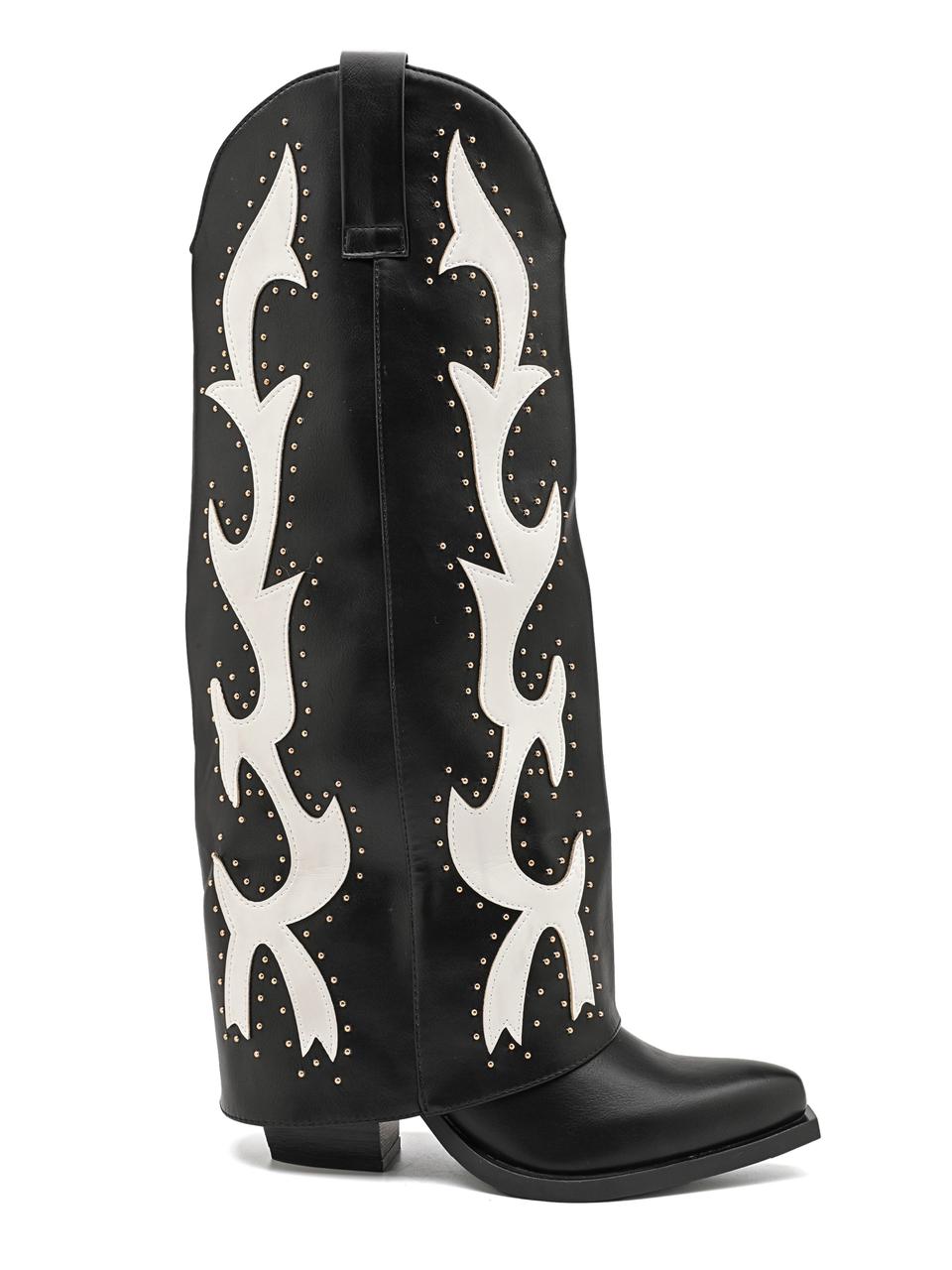 Heeled Ankle Boots Black x White