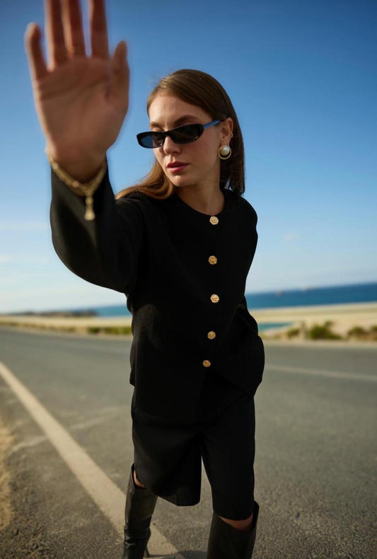 Cardigan Gold Button Black