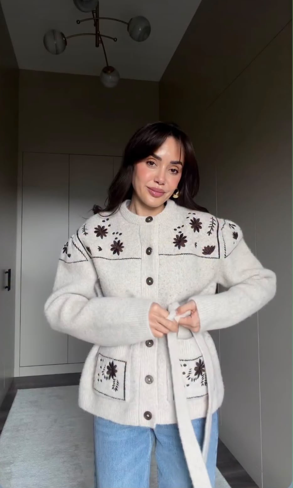 Cardigan Knit beige embroidery brown
