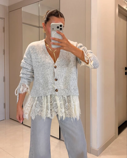 Cardigan Grey lace attached
