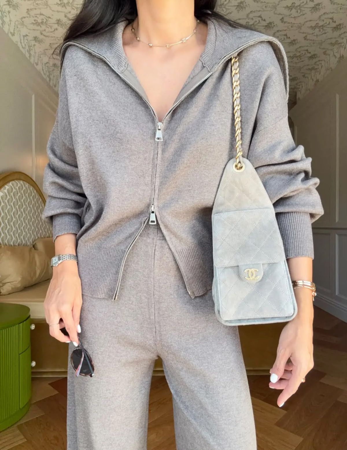 Set cafe beige double zipper