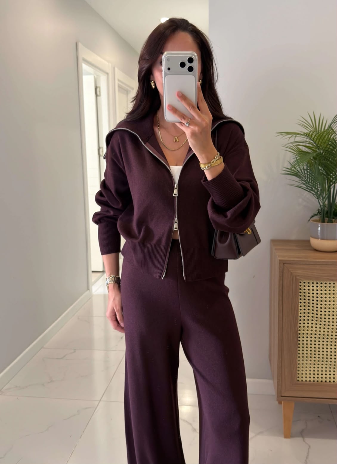 Set cafe burgundy eggplant double zipper