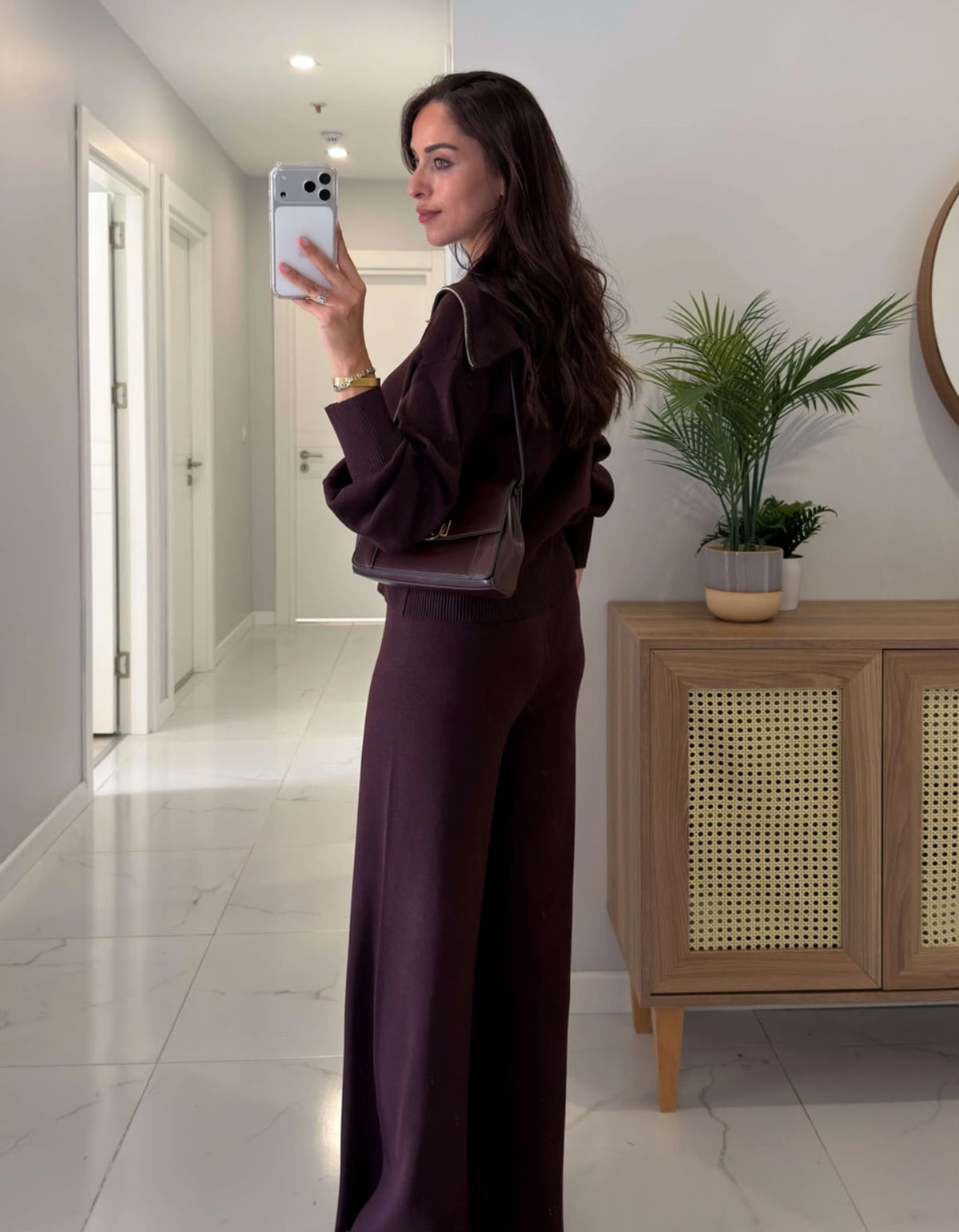 Set cafe burgundy eggplant double zipper