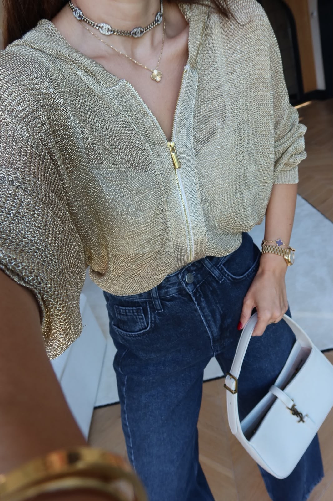 Cardigan zipper gold