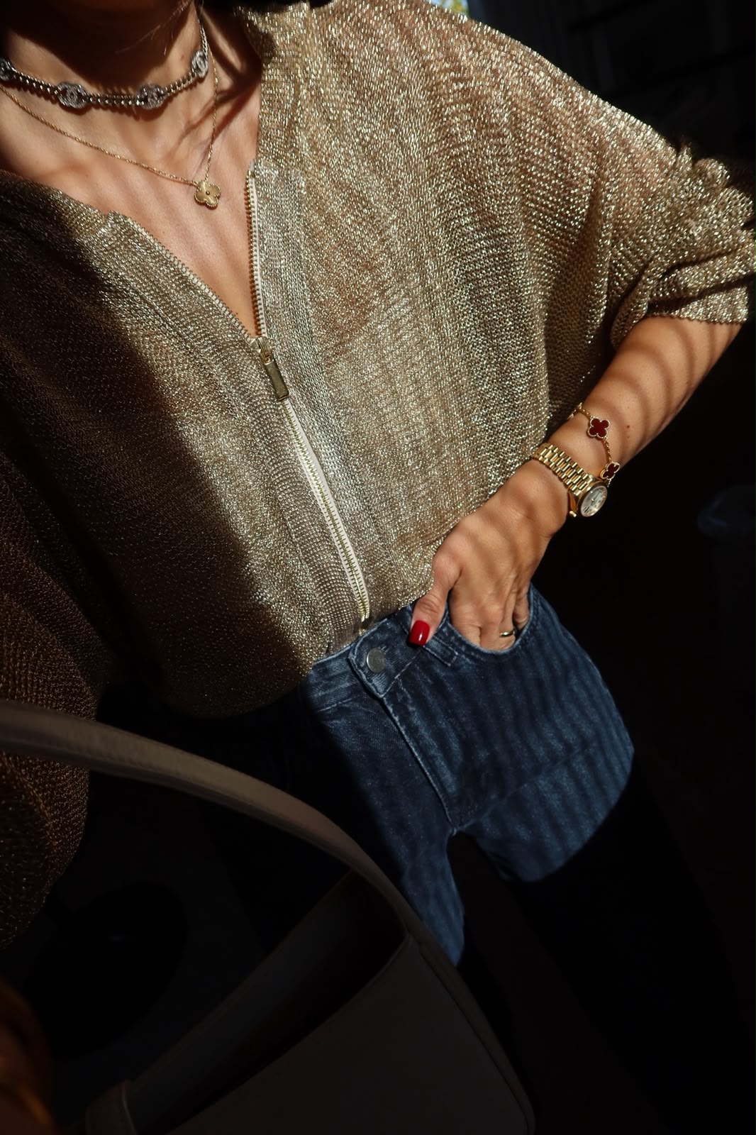 Cardigan zipper gold