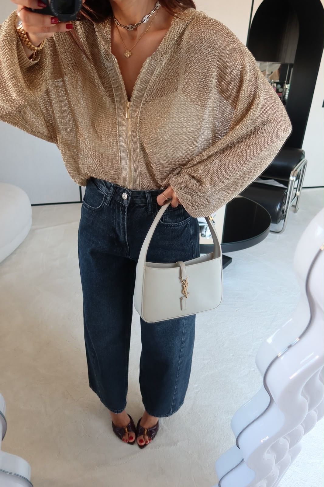 Cardigan zipper gold