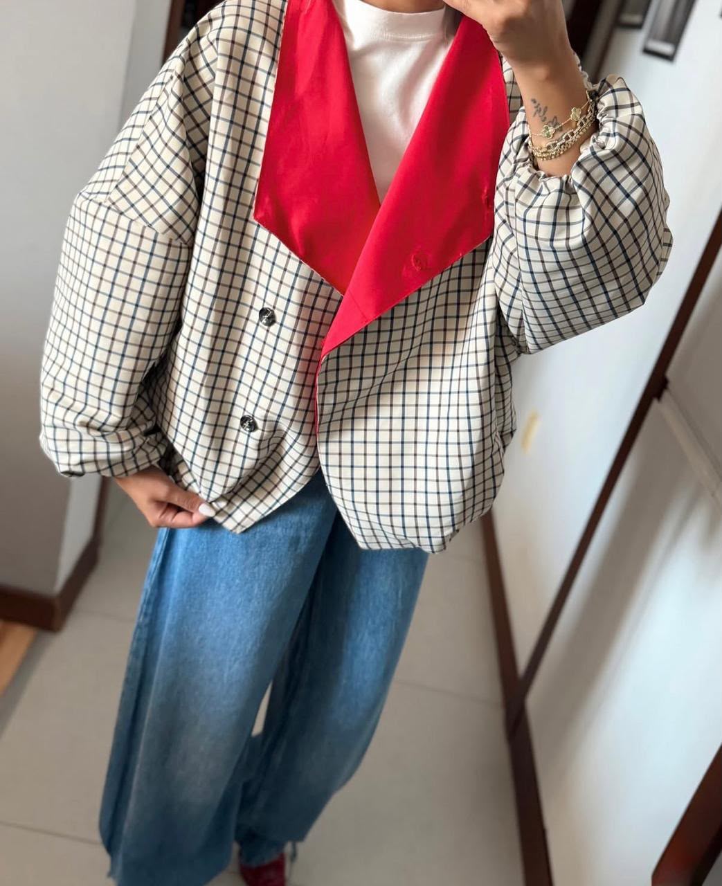 Jacket double face check red