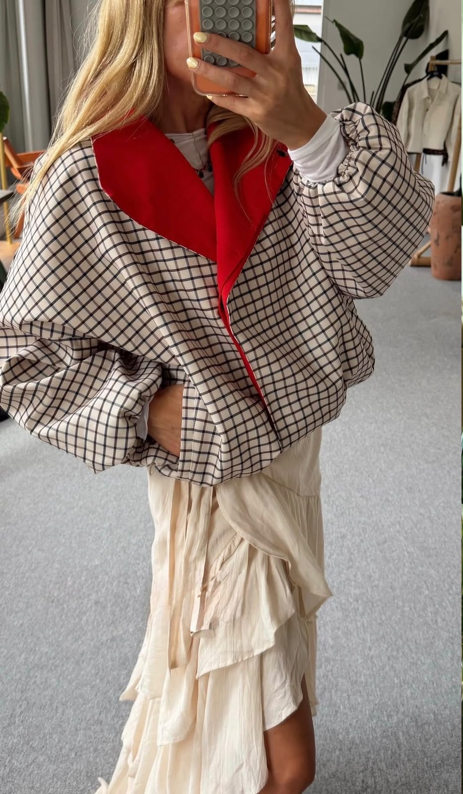 Jacket double face check red