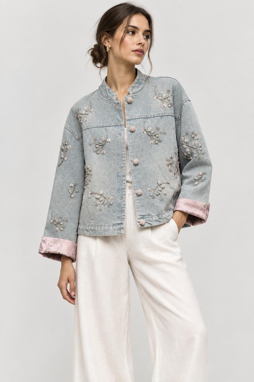 Jacket denim embroidered sequins