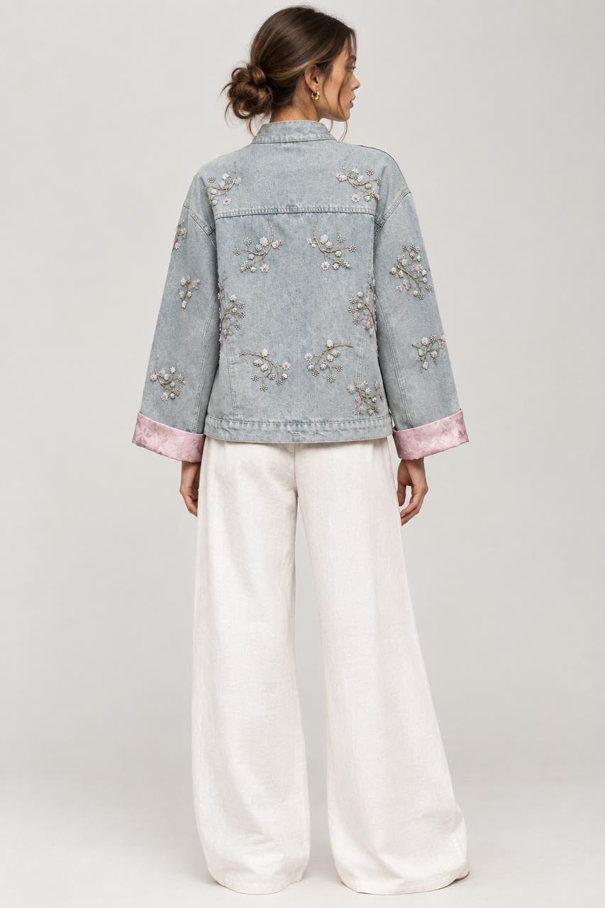 Jacket denim embroidered sequins