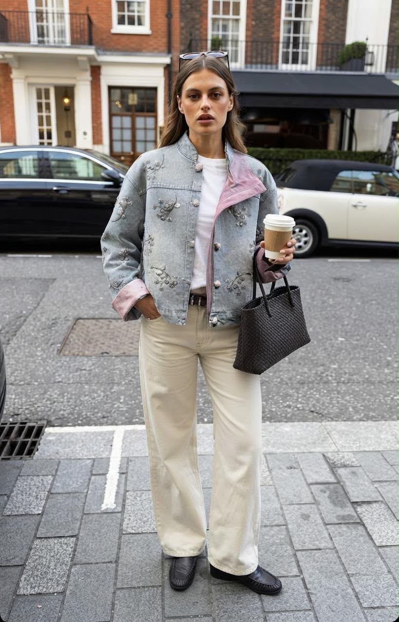 Jacket denim embroidered sequins