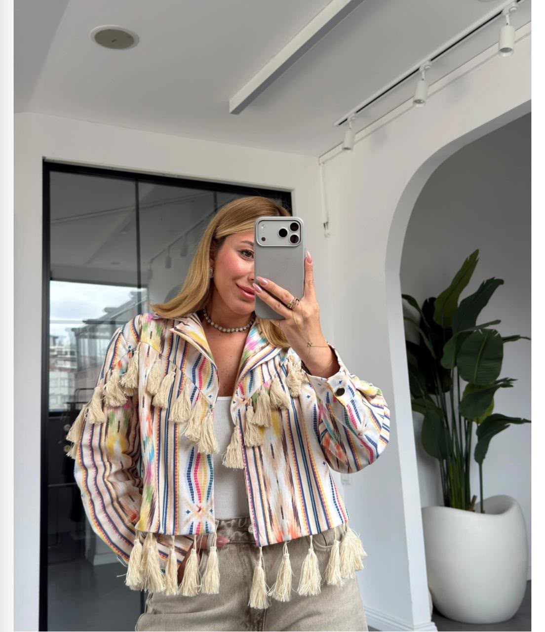 Jacket striped multicolor fringes
