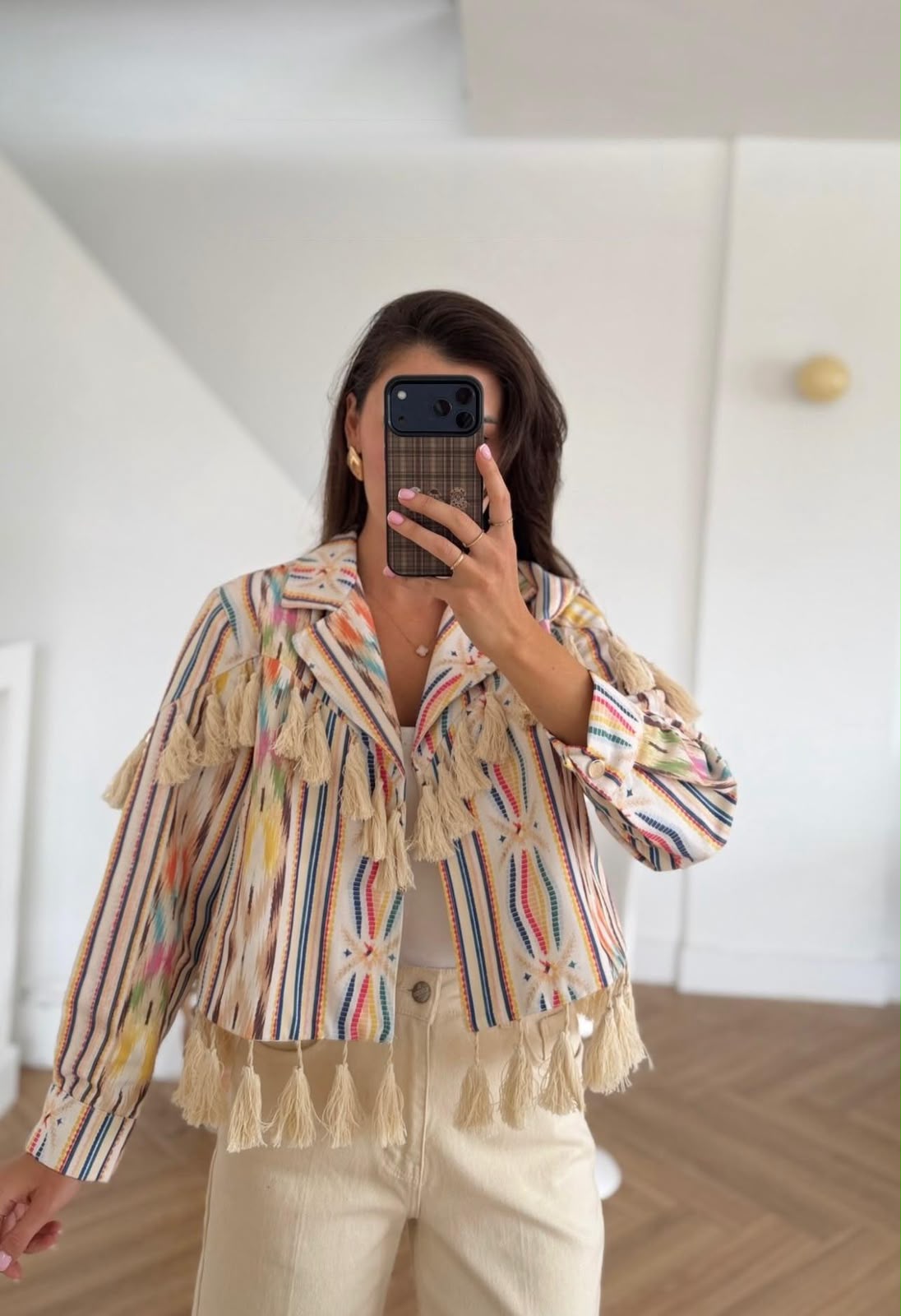 Jacket striped multicolor fringes