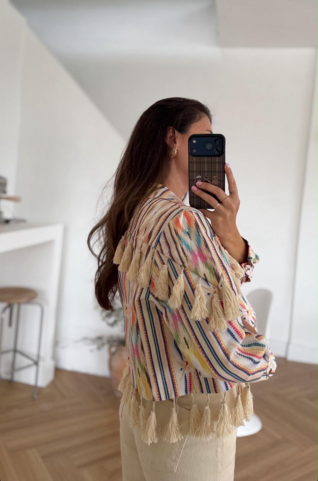 Jacket striped multicolor fringes