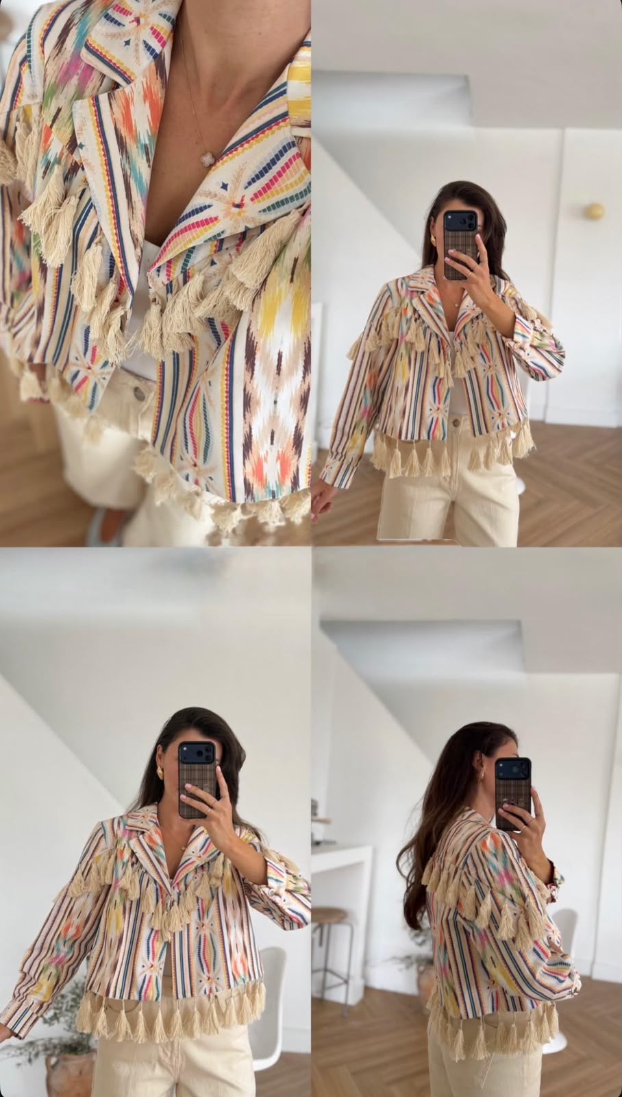 Jacket striped multicolor fringes