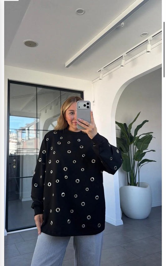 Shirt black circles gold