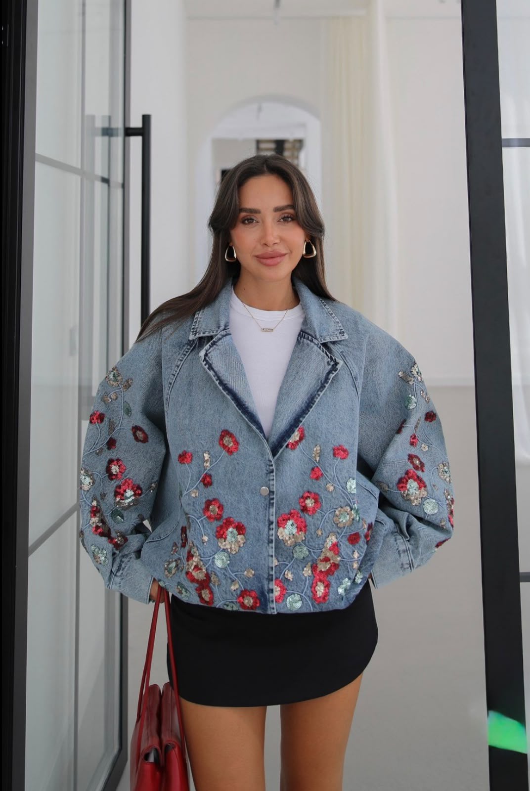 Jacket denim embroidered sequins
